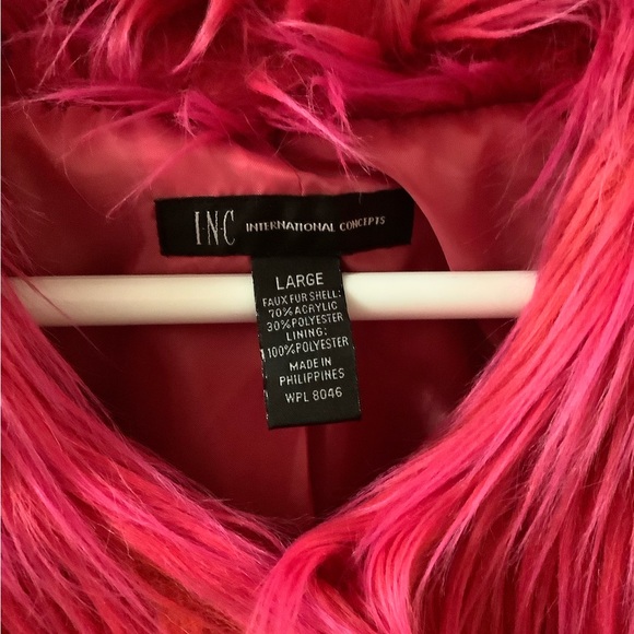 INC Hot Pink Faux Fur Rave Punk Glam Crop Bolero Jacket Size Large - Picture 10 of 15